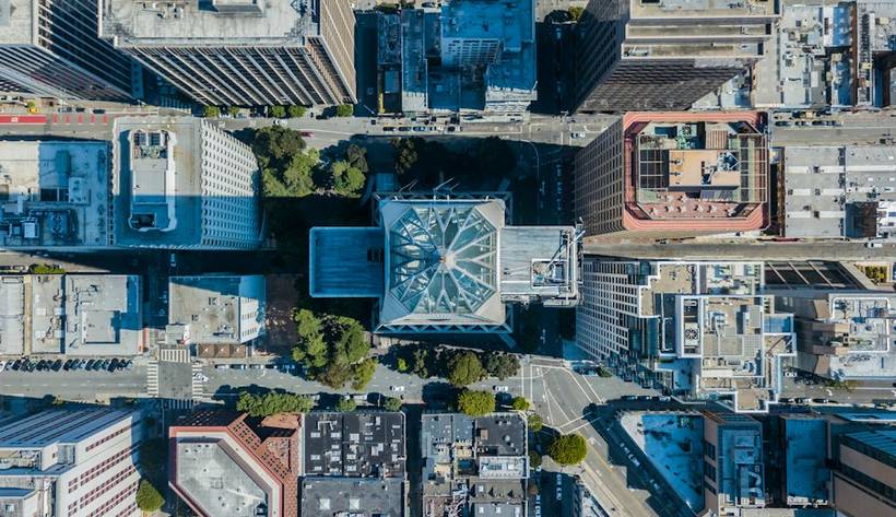 Aerial view of a downtown street grid