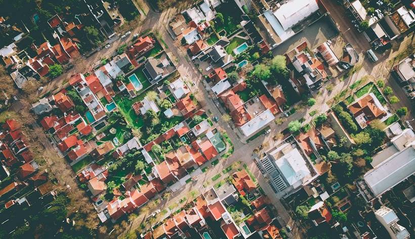 Aerial view of a residential neighborhood